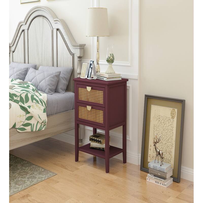 2-Drawer Nightstand Bed Side Table with Storage Cabinet End Table shelf Wood Side Table