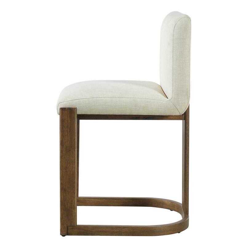 Christopher Knight Home - Modern Linen Upholstered Counter Height Bar Stools with Solid Wood Legs & Square Backrest, Set of 2