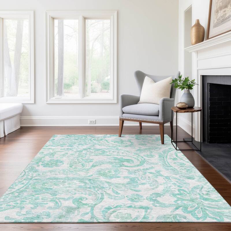 Machine Washable Indoor/ Outdoor Chantille Traditional Scroll Rug