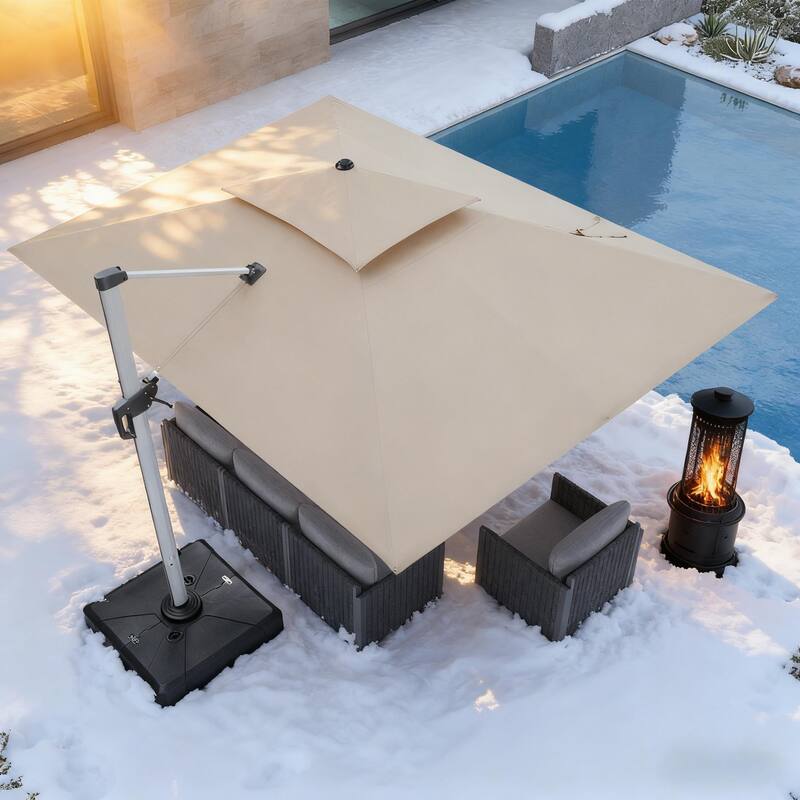 PURPLE LEAF Double Top 9x11/10x12/10x13ft Rectangle Umbrella Large Cantilever Outdoor Classic Umbrella with Base