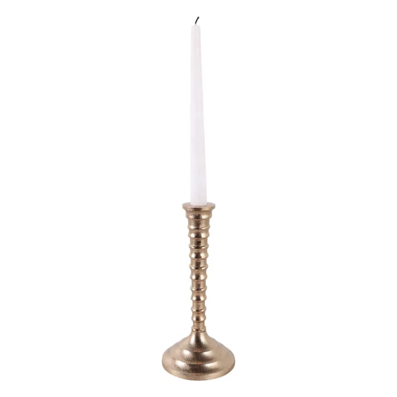 Aluminum Modern Taper Holder Sculpted Spiral Stem Textured Round Base
