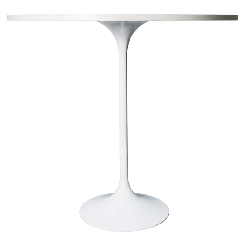 LeisureMod Verve 48" Round Dining Table with MDF Wood TableTop and White Steel Base for Kitchen & Dining Room
