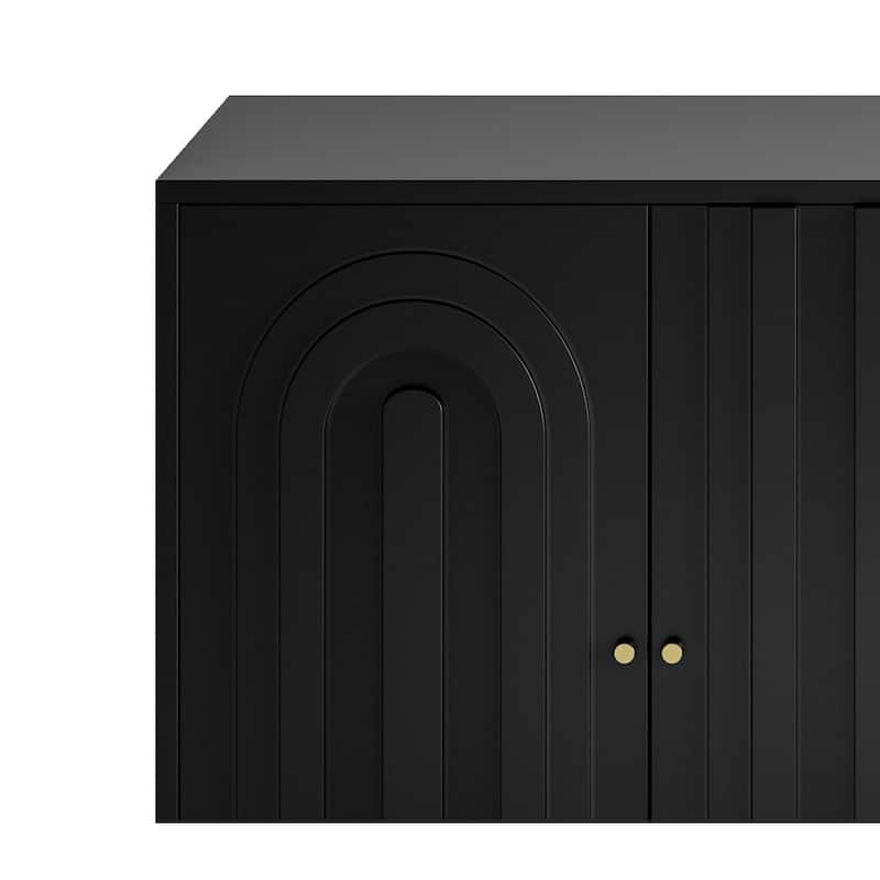 Sideboard Cabinet with 4 Door, Wood Storage Cabinet with Gold Knobs and Legs, Entryway Table with Adjustable Shelves