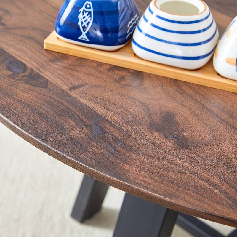 5-Piece Dining Table Set, Round Kitchen Table Set with Black Metal Legs and 4 Linen Fabric Chairs for Dining Room