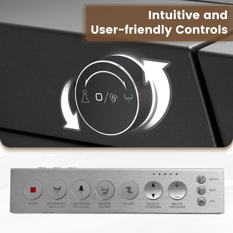 Elongated Smart Bidet Toilet with Foot Sensor, Auto Flush, LED Display, Heated Seat