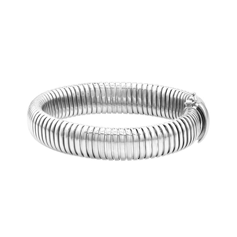 Curata 925 Sterling Silver 7.5" 15mm Italian Rhodium Tubogas Bangle Bracelet