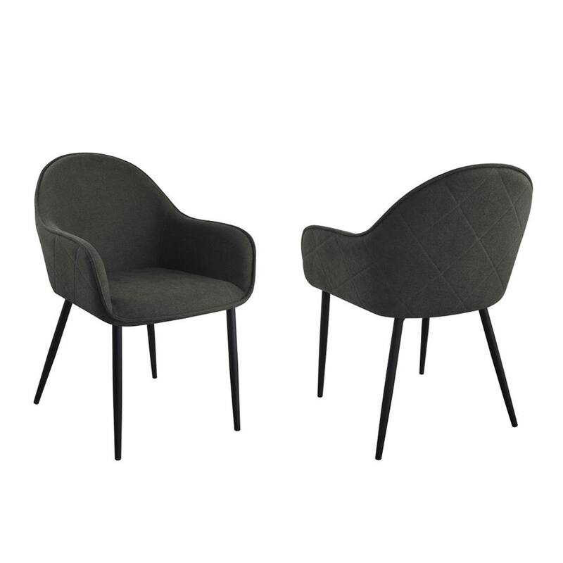 Set of 2 Fabric Upholstered Dining Chairs - Charcoal and Black