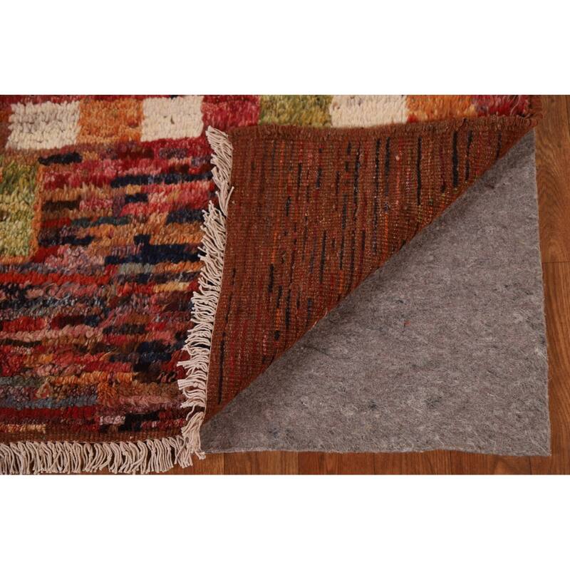 Hand Knotted Oriental 100% Wool Carpet Modern Tribal Red Moroccan Area Rug - 9' 11'' X 6' 9''