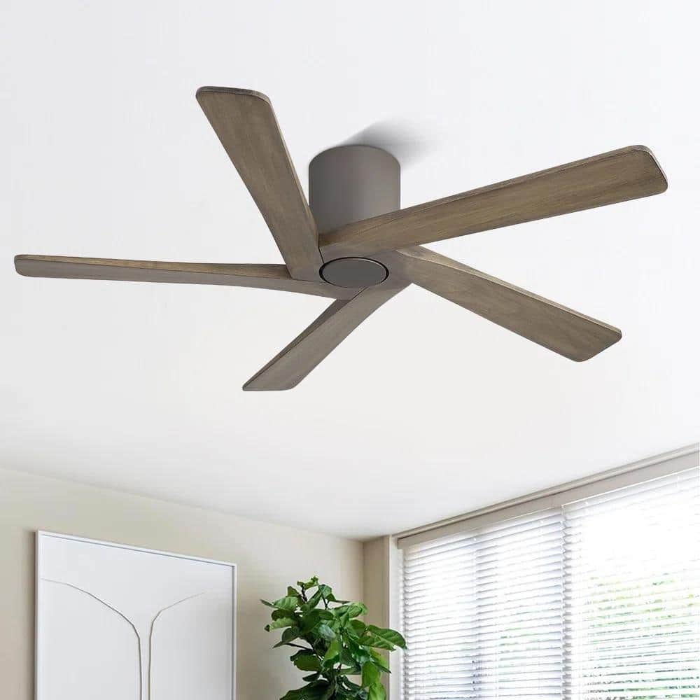 MLiAN 5 Solid Wood Blades Indoor Flush Mount Ceiling Fan with Remote