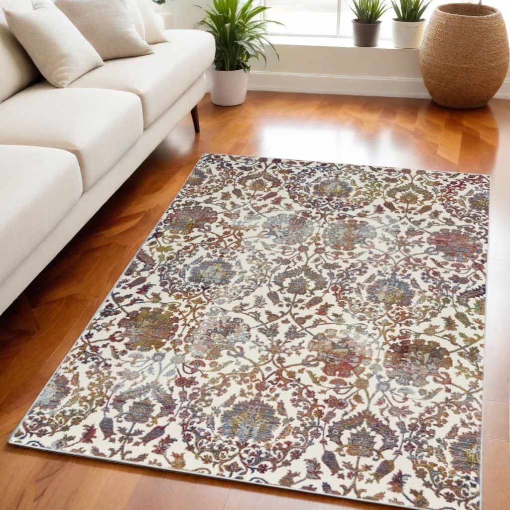 Power Loomed Distressed Floral Traditional Non Skid Area Rug - 90' X '63' X '0.5
