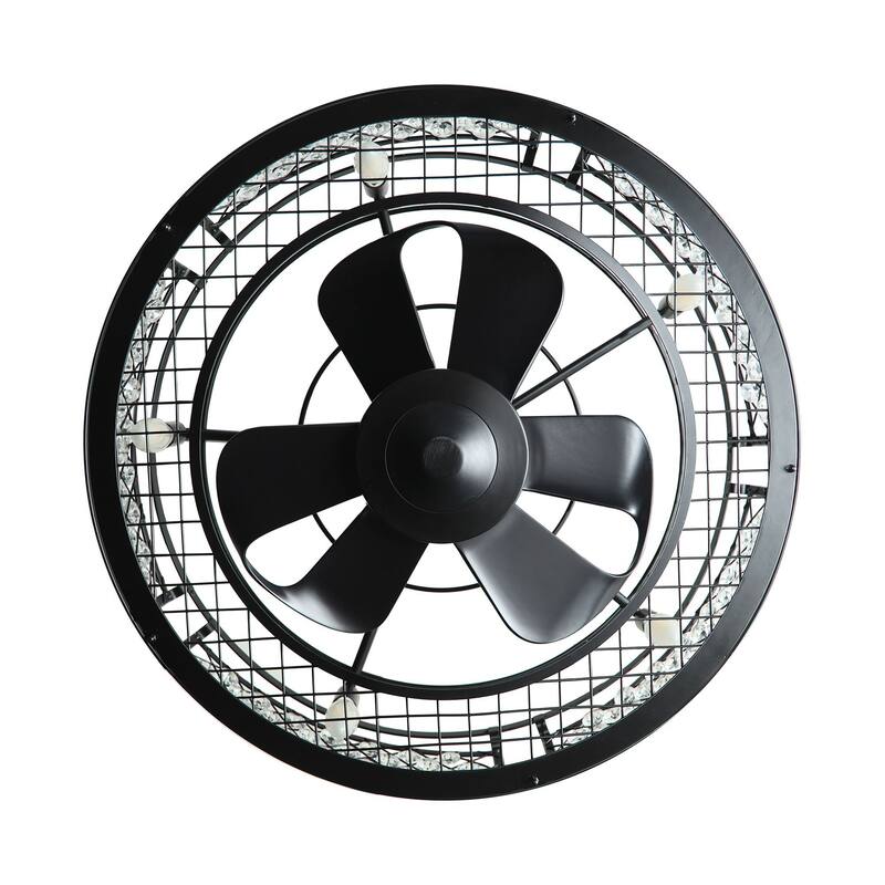 27" Black Fandelier Crystal Ceiling Fan with Light and Remote Control