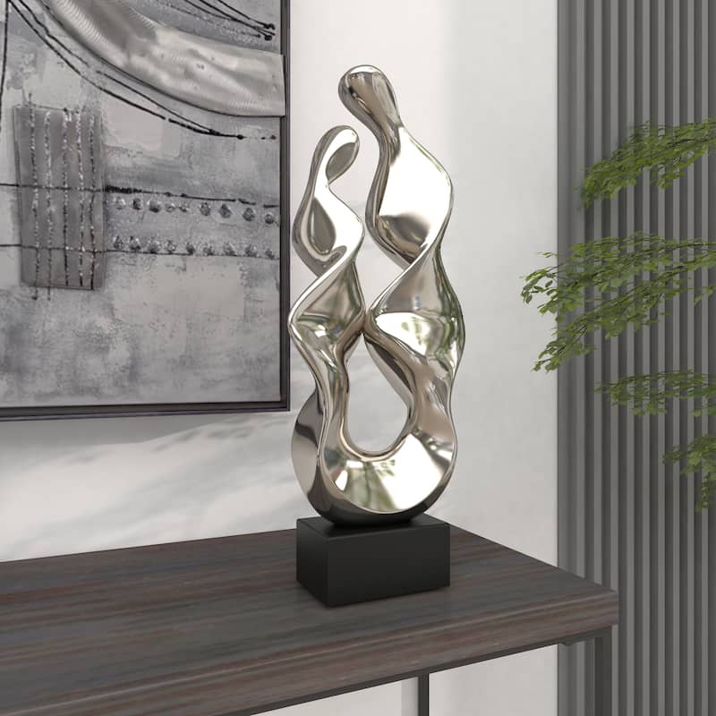 Ceramic Abstract Decorative Sculpture with Black Base - Silver - Roche River Decor