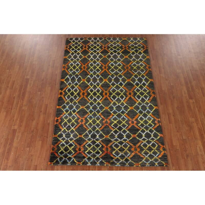 Trellis Moroccan Indian Area Rug Handmade Jute Carpet - 5'7"x 8'8"