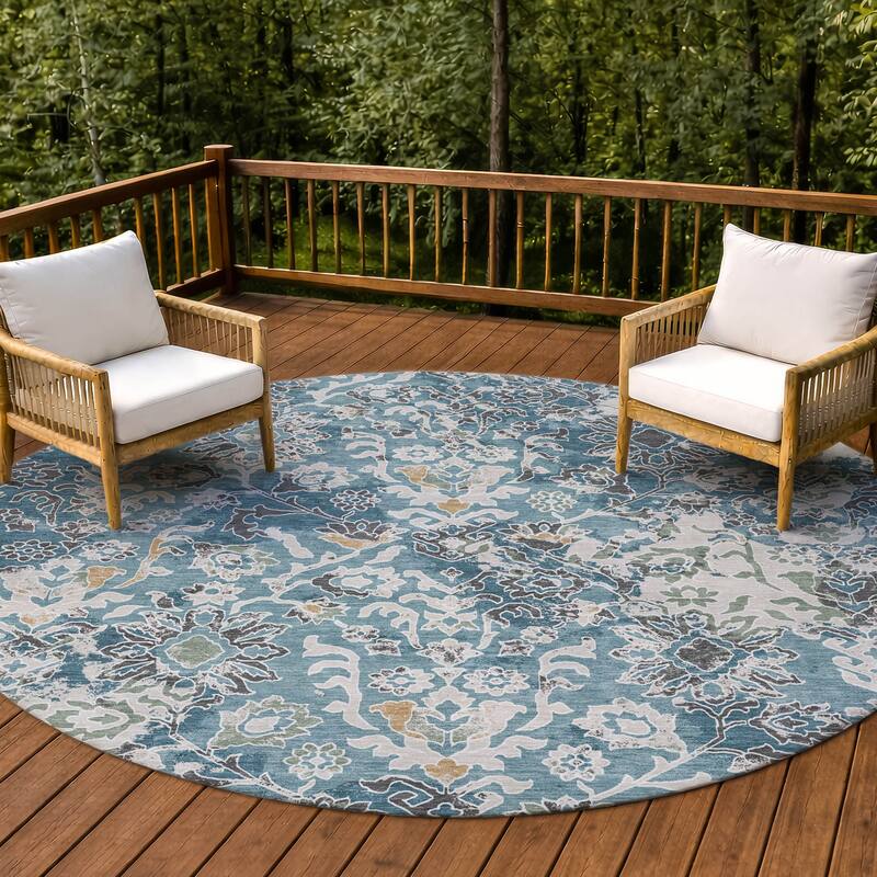 Machine Washable Indoor/ Outdoor Global Avon Chantille Rug - Teal - 8' x 8'