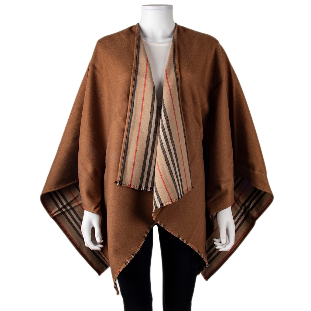 Burberry Reversible Icon Stripe Wool Cape