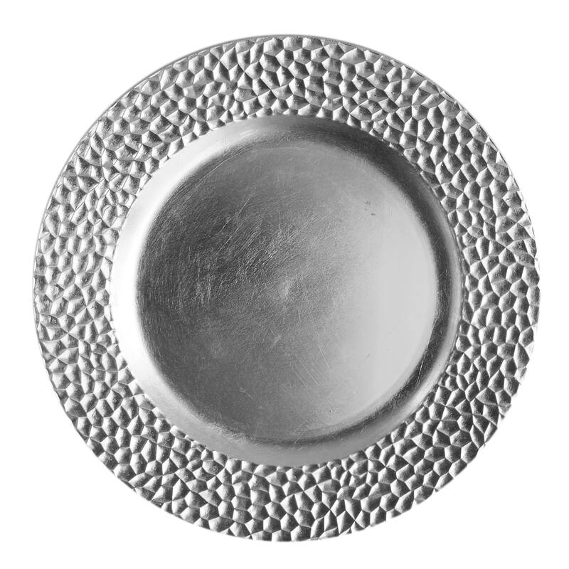 Hammered Silver Charger Plate 13" Set of 12 - 13" Dia x 0.5" H