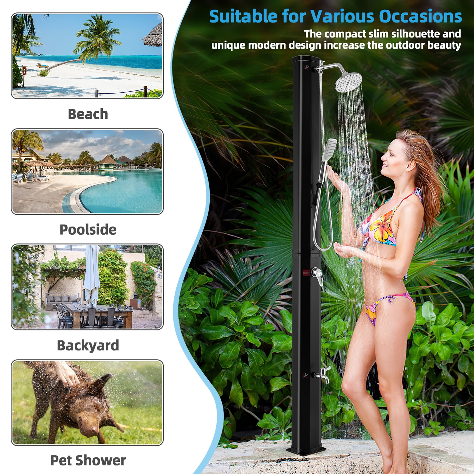 Costway 7.2 FT 9.3 Gallon Solar Heated Shower w/ Rain Shower, Foot - See  Details