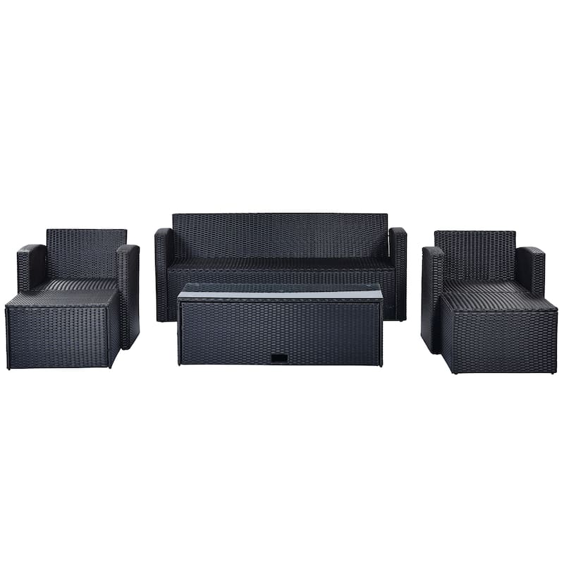 6 Piece Outdoor Patio Furniture Set, All-Weather Wicker Rattan Sectional Sofa Set with 2 Chairs, Ottomans and Coffee Table