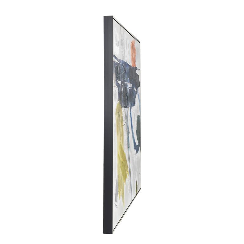 Abstraction - Printed and Hand Embellished Abstract Canvas - Silver, Black Frame