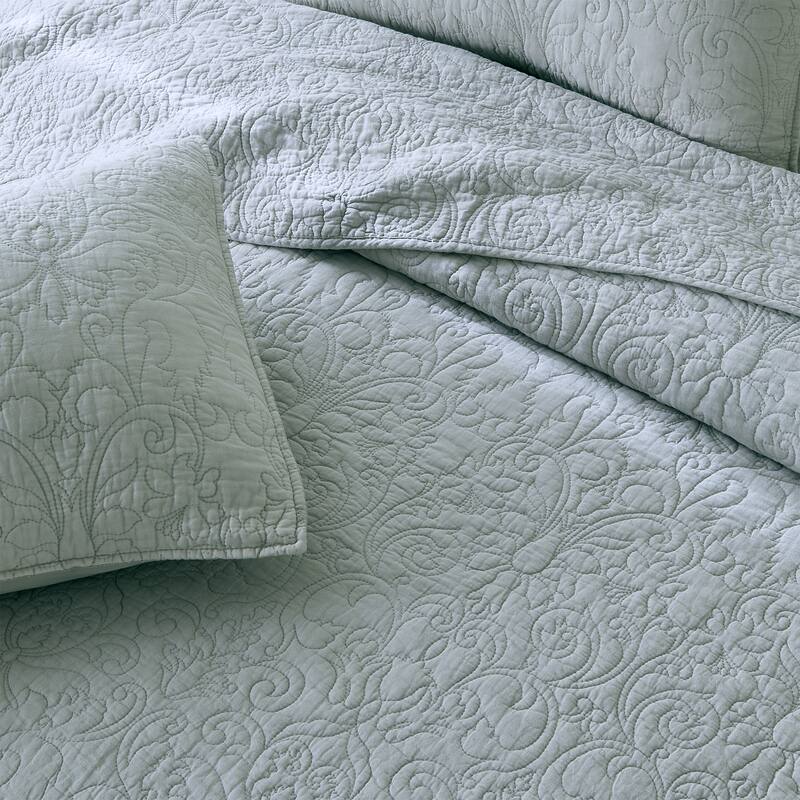 Patina Vie Maison 100% Cotton Stitched 3 Piece Quilt and Sham Set
