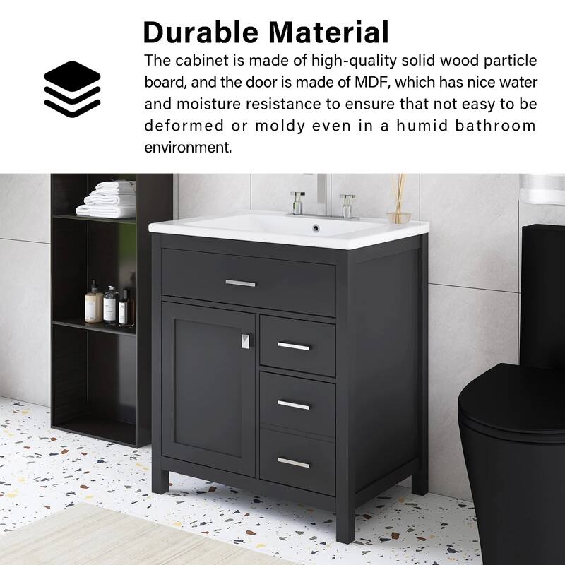 30 in. W x 18 in. D x 34 in. H Single Sink Freestanding Bath Vanity with White Ceramic Top