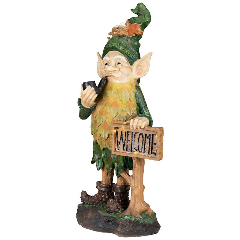 LED Solar Lighted Welcome Gnome Outdoor Garden Statue - 23.75"