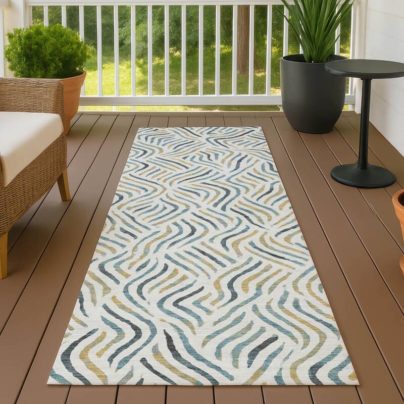 Machine Washable Indoor/ Outdoor Modern Jamie Chantille Rug - Ivory - 2'3" x 7'6"