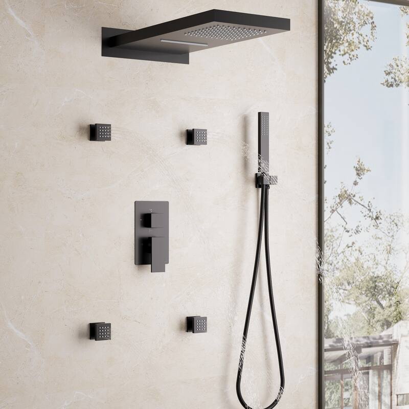 3-Function Shower System With 22" Rectangle Shower Head,Body Jets And Hand Shower(Valve Included)