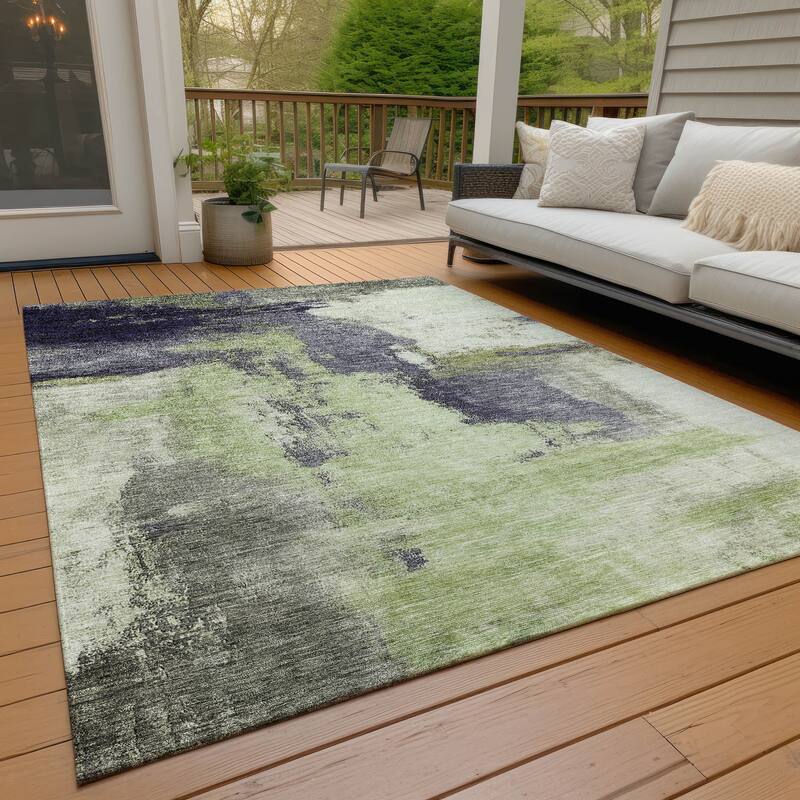 Machine Washable Indoor/ Outdoor Contemporary Abstract Chantille Rug