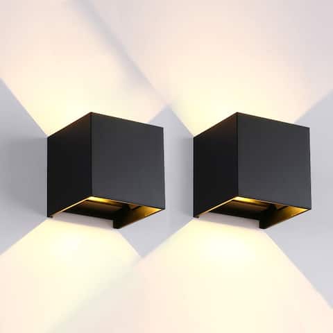 2-Pack 4.75" Black/Gold Aluminum Cube LED Wall Sconce with adjustable angle