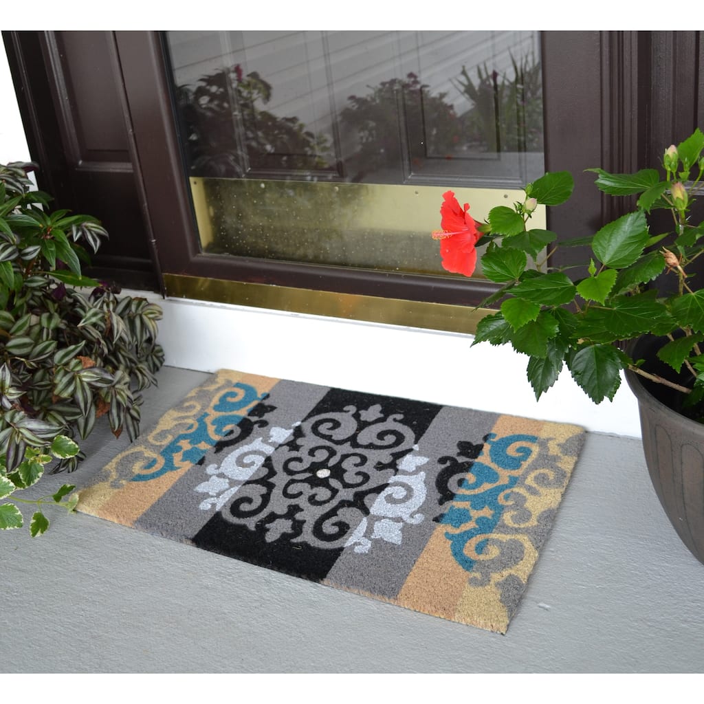 Damask fleur de lis Outdoor Coir Non Skid Doormat