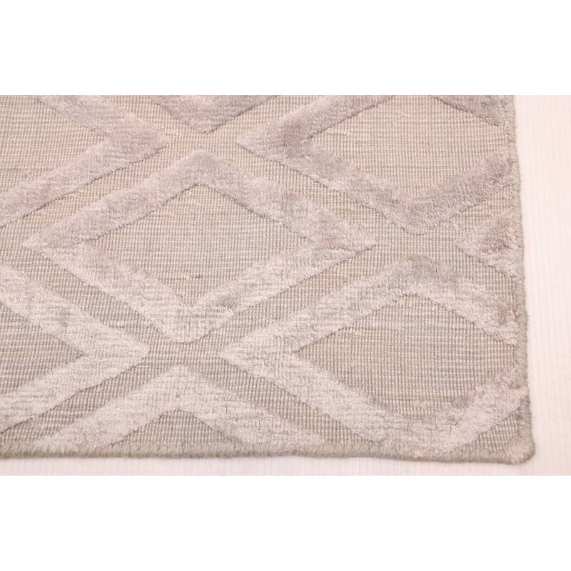 ECARPETGALLERY Hand Loomed Elysian Grey Viscose, Wool Rug - 8'1 x 10'0