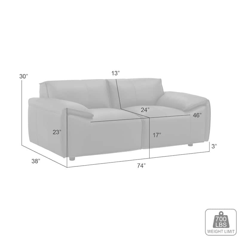 Tanner Top Grain Leather Loveseat, Sofa, or Living Room Set with Padded Arms
