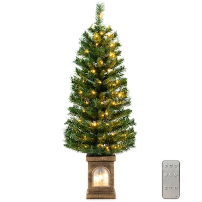 Gymax 4 FT Pre-Lit Potted Christmas Tree Artificial Entrance Tree w/