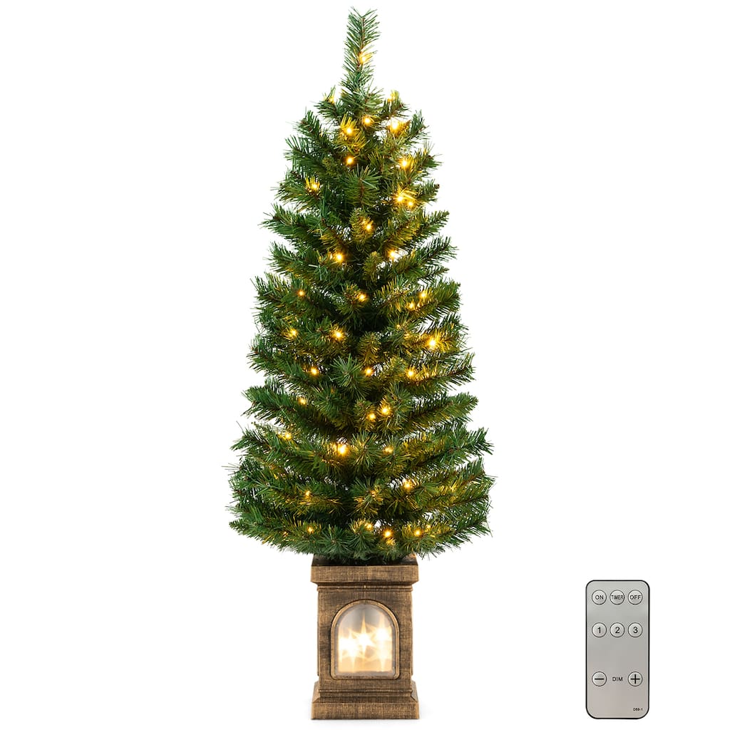 Gymax 4 FT Pre-Lit Potted Christmas Tree Artificial Entrance Tree w/