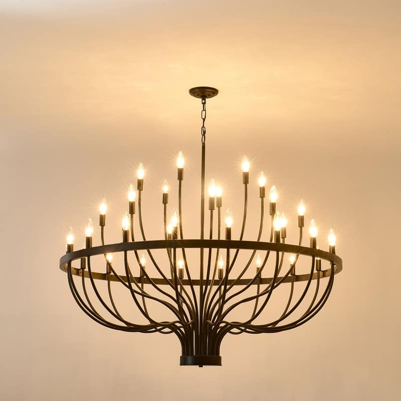 Black Chandelier Modern Farmhouse Chandelier for Dining Room Round Industrial Candle Chandeliers Light Wagon Wheel Chandelier