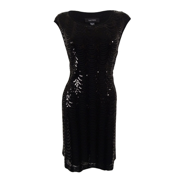 Connected Women's Cap Sleeve Scallop Sequin Dress