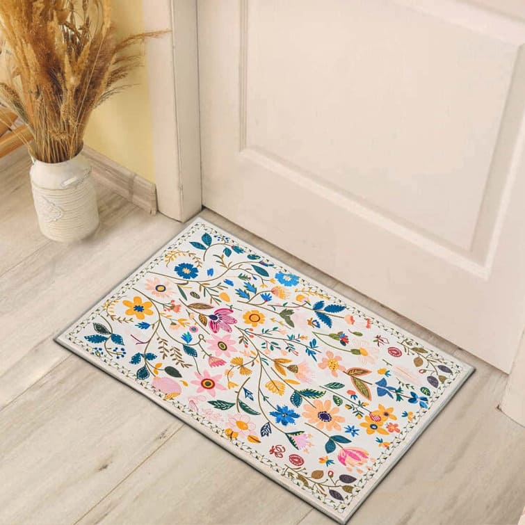 Nature Floral Non-Slip Machine Washable Colorful Modern Area Rug