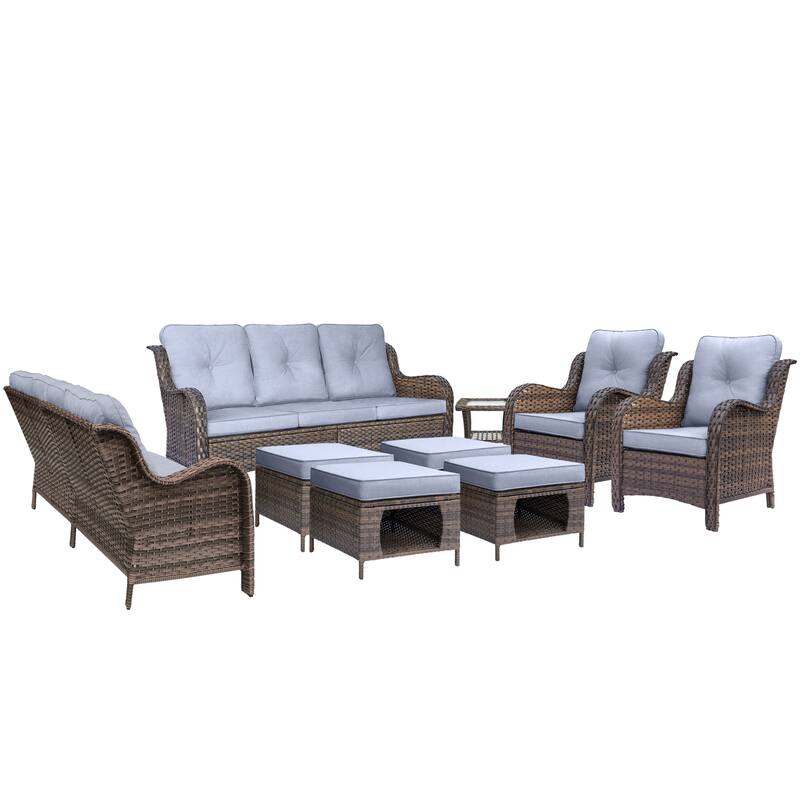 9 Piece Wicker Outdoor Patio Furniture Seating Sofa Conversation Sets