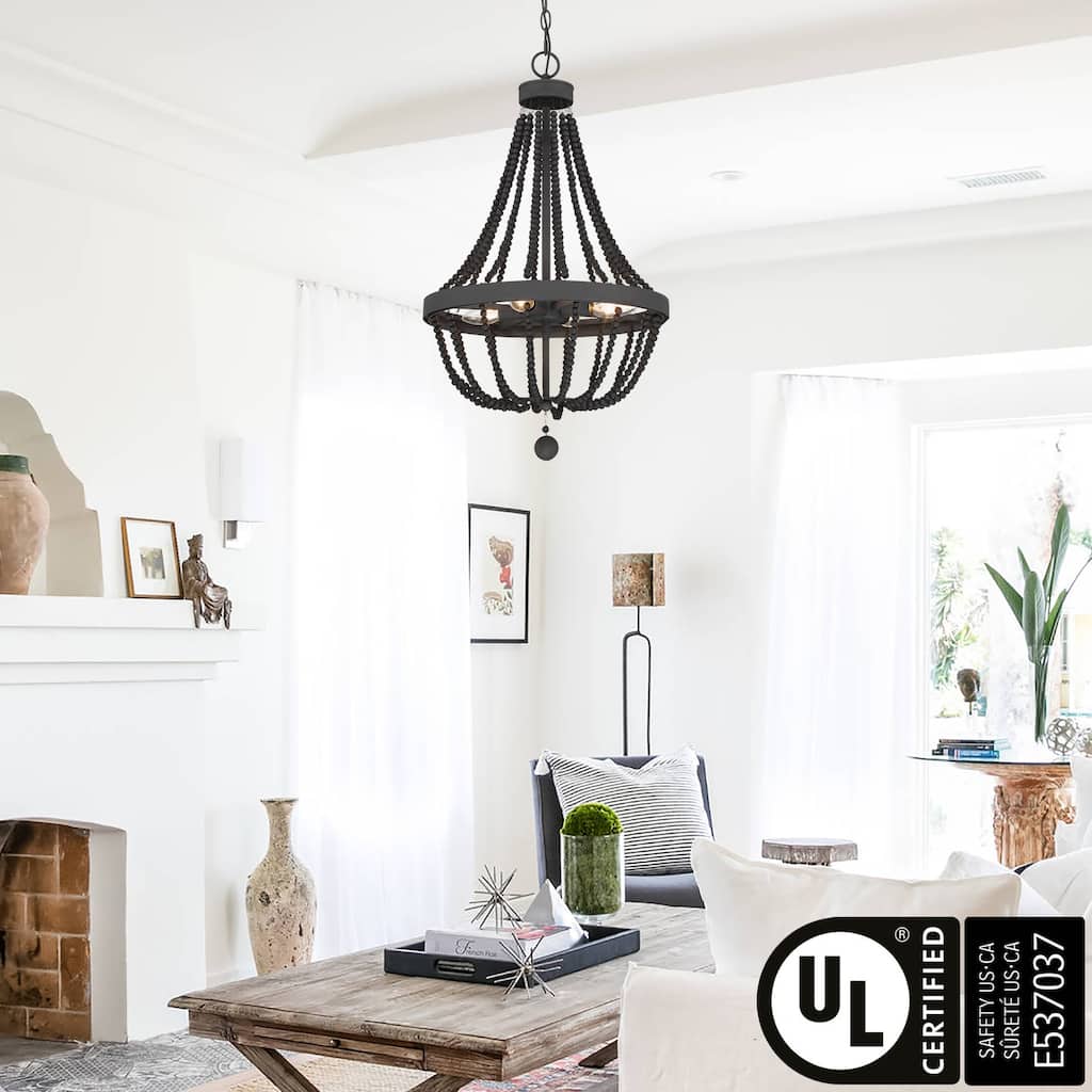 Acroma 4-light Farmhouse Boho beaded chandelier