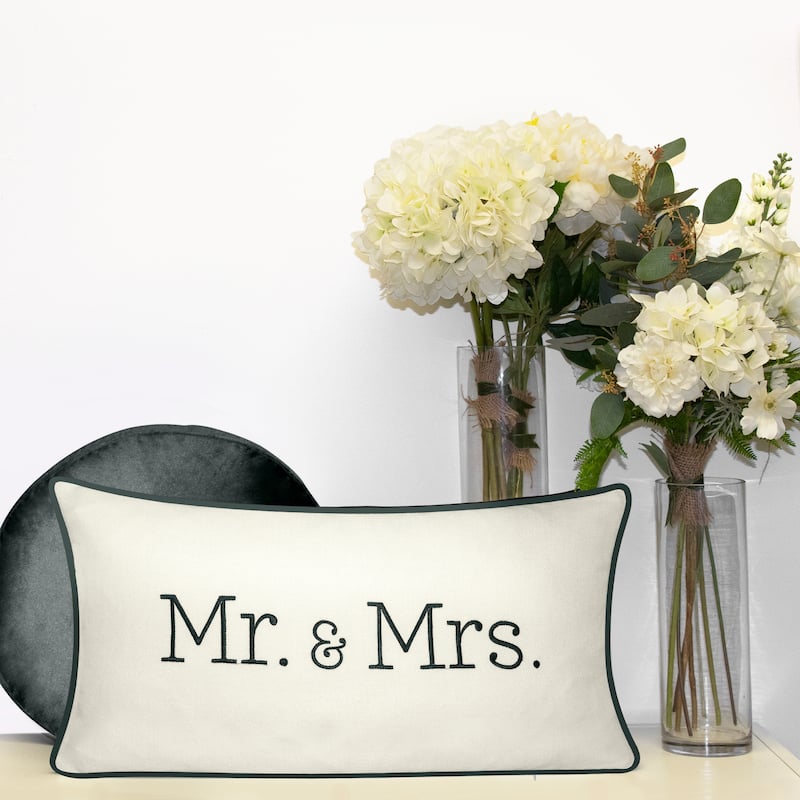 Edie At Home Celebrations "Mr. & Mrs." Embroidered Decorative Throw Pillow