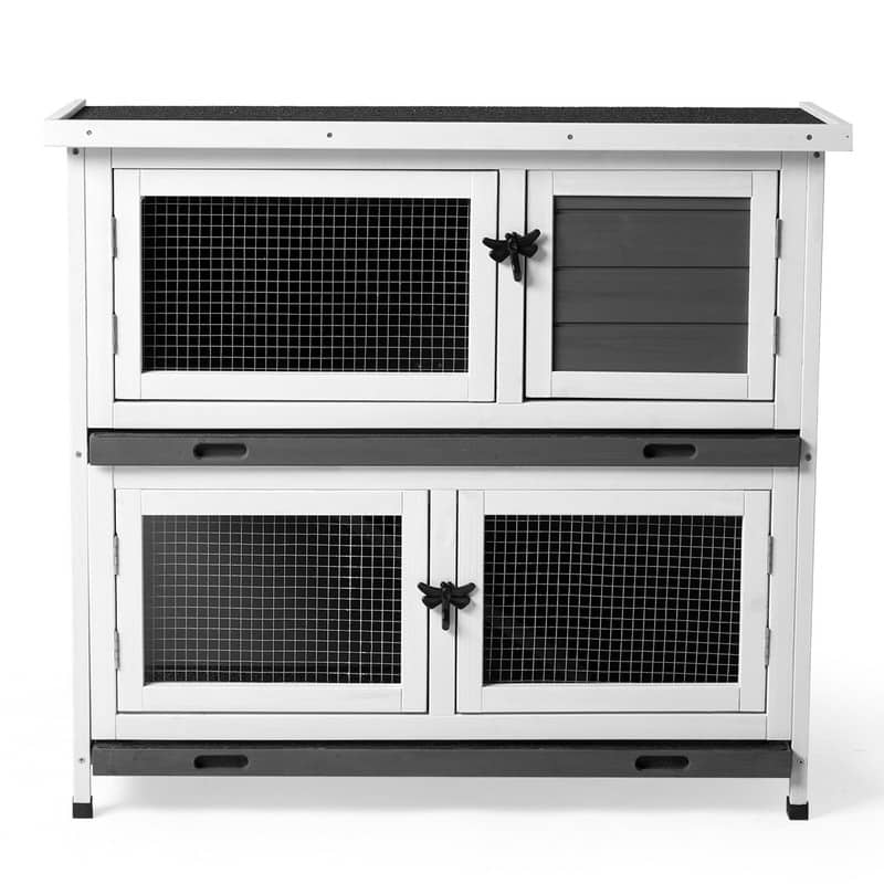 2 Story Solid Wood Rabbit Hutch Bunny Cage with 2 Large Main Rooms