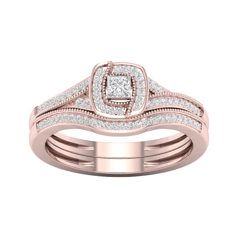 De Couer 10k Gold 1/3ct TDW Diamond Halo Bridal Set - 9 - Rose