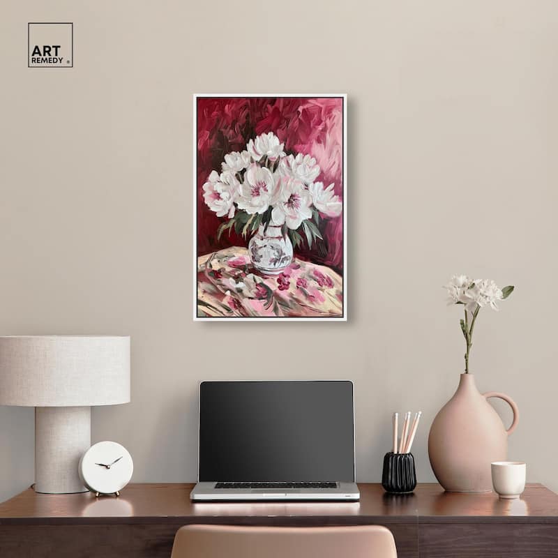 Peonies on Ruby Tide Canvas by Art Remedy
