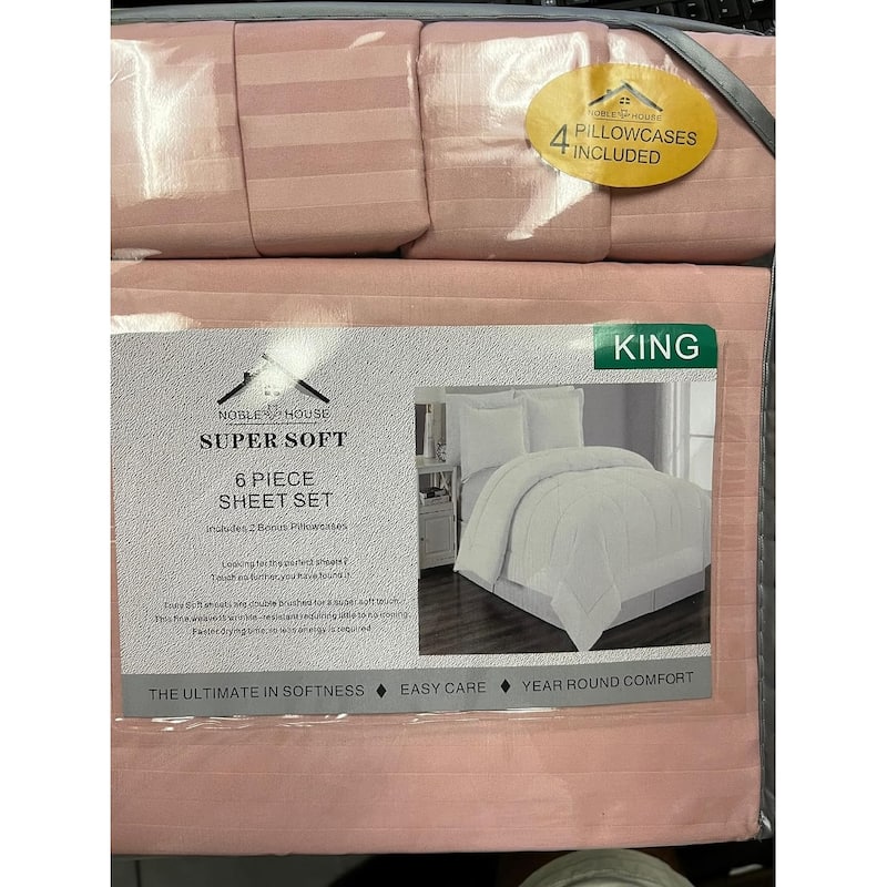 FAITH, HOPE, LOVE HOME DÉCOR 6 Piece King Stripe Sheet Set includes 1 Flat Sheet 1 Fitted Sheet 4 pillow cases-Blush