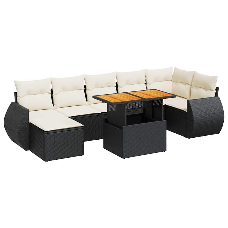 vidaXL Patio Sofa Set with Cushions Outdoor Sofa Sections 8 Piece Poly Rattan - 21.7 x 39.4 x 28.7