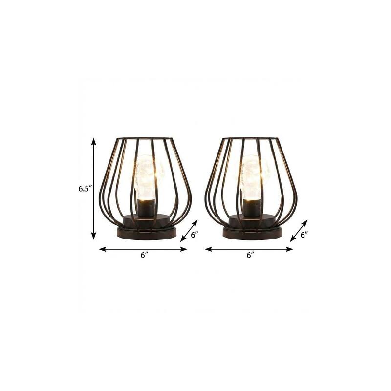 HomeRoots Set of Two 7" Black Geometric Cage Cordless Desk Lamps - 6.00 in. x 6.50 in. x 6.00 in.