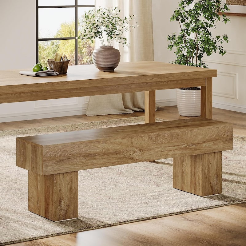 63“ Extra Long Dining Bench, Farmhouse Wooden Entryway Bench for Bedroom, Hallway, Light Brown - Brown