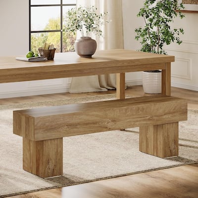 63“ Extra Long Dining Bench, Farmhouse Wooden Entryway Bench for Bedroom, Hallway, Light Brown
