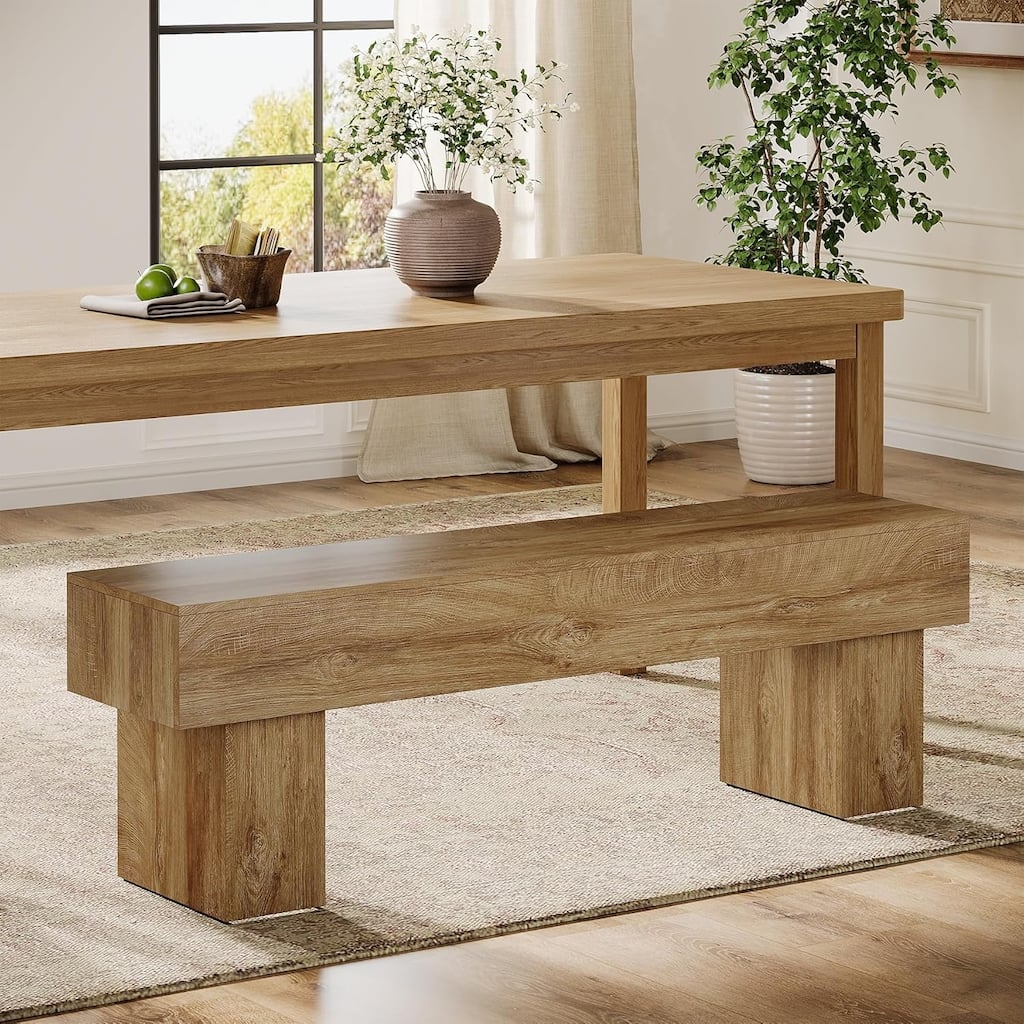 63“ Extra Long Dining Bench, Farmhouse Wooden Entryway Bench for Bedroom, Hallway, Light Brown